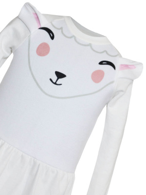 Платье "Ми" с мордочкой овечки и ушками - Размер 110 - Цвет молочный - Картинка #3